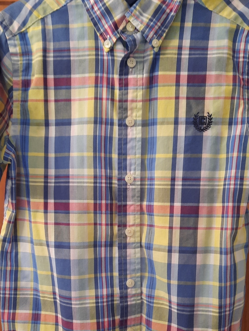 10 - 12 L Chaps Blue Yellow Red Plaid Short-Sleeve Button-Down Shirt Boy